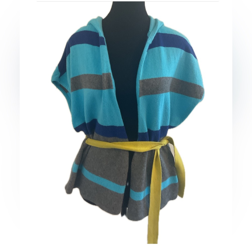 Roxy ESTILO Blue and Turquoise Angora Mix belted Striped Cardigan.